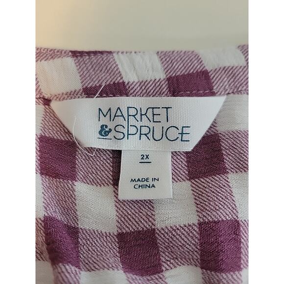 Market Spruce Purple White Gingham Sleeveless V Neck Tank Top Women's Plus 2X - Picture 11 of 12